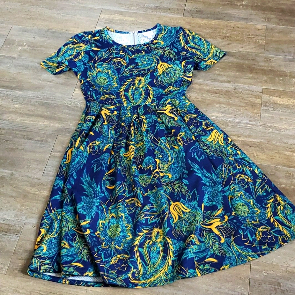 LuLaRoe Blue and Yellow Floral Dress
